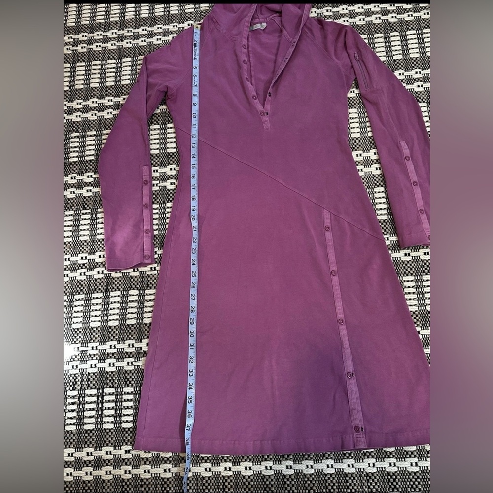 Athleta Women’s Organic Cotton Long Dress Henley Medium Tall Purple Plum Hood - Picture 2 of 11